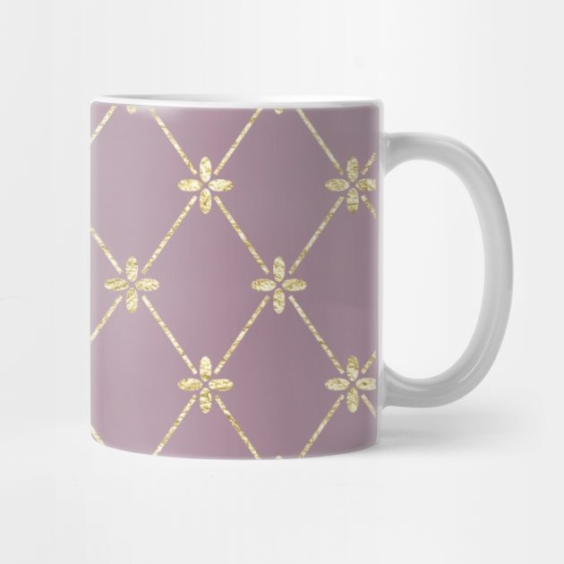 Gold Foil Floral Lattice - Old Rose by Yirisoft